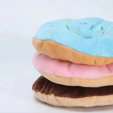 Plush Donut Chew Toy with Squeaker for Small & Medium Dogs - 4.3in (11 x 11 cm) Soft Fleece Puppy Toy