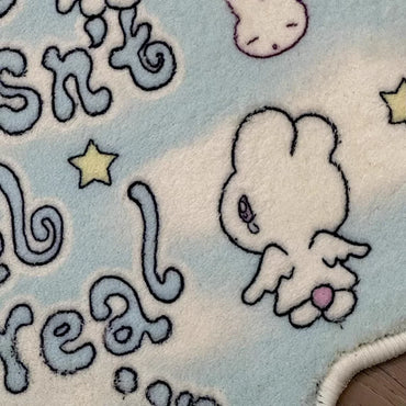 VIKAMA Cute Angel Rabbit Imitation Cashmere Carpet Decoration Living Room Floor Mat Mirror Front Blanket Doormat Rug For Bedroom