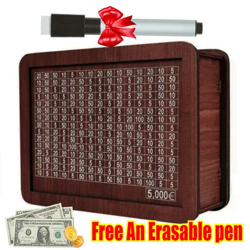 Handmade Natural Wooden Piggy Bank with Goal Counter – Decorative Savings Box for Kids & Adults