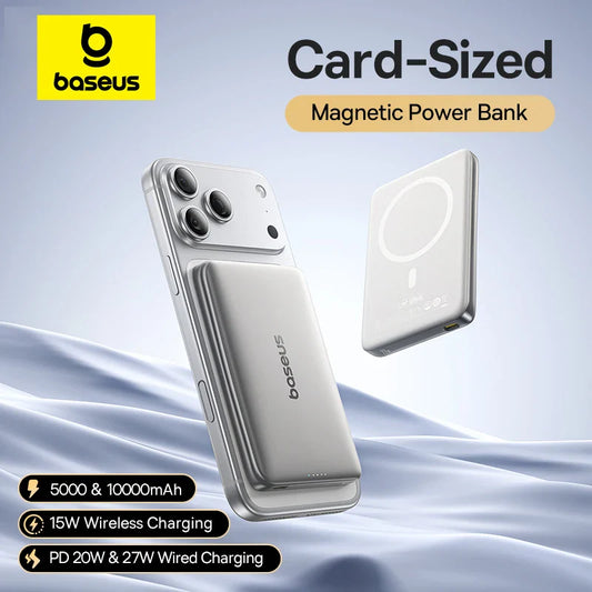 Card-Size Magnetic Power Bank 5,000mAh & 10,000mAh — PD Fast Charge 20W / 27W, 15W Magnetic Wireless Charger for Smartphones