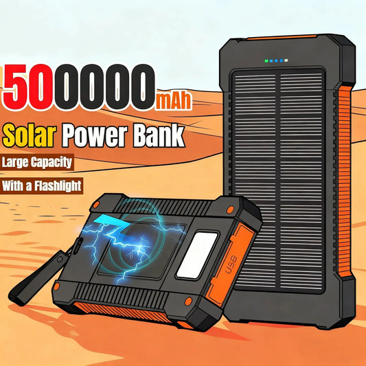 500000mAh Solar Power Bank Fast Charging Portable External Battery for iOS and Android Phones