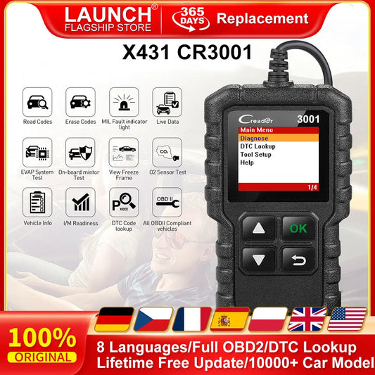 Full OBD2 Car Code Reader Scanner – Multilingual Handheld Engine Diagnostic Tool with Free Lifetime Updates