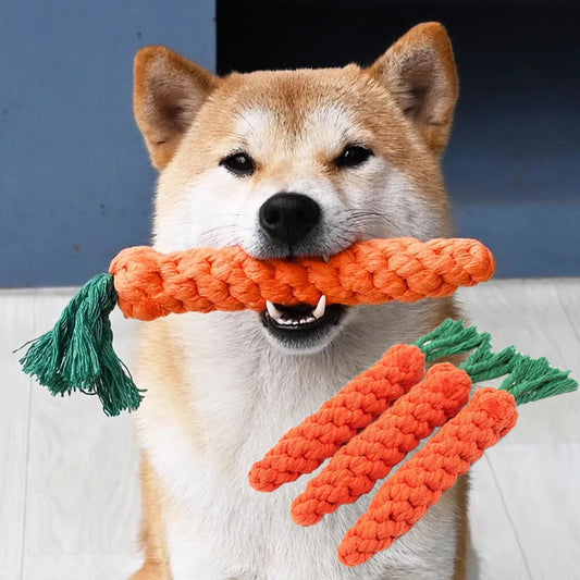 Carrot Rope Dog Toy 1-Pack – Durable Braided Cotton Chew Toy for Puppies & Dogs, 8.7 in (22 cm) Teeth Cleaning