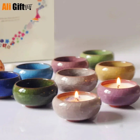 Handmade Ice Crack Ceramic Candlestick Decorative Candle Holder for Home, Party & Wedding