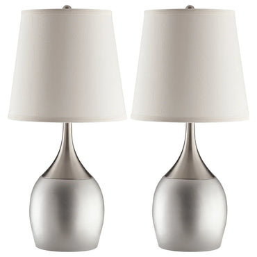 Urn Table Lamps (2-Pack) – Silver Chrome Base & Empire Fabric Shade | Classic Contemporary Bedside & Living Room Lamps
