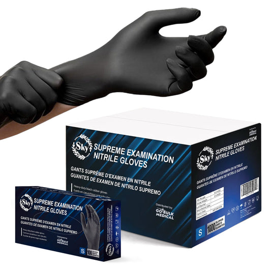 Sky Black Nitrile Exam Gloves - Case of 1000, 5 mil Thick, Powder-Free, Non-Sterile, Heavy Duty Disposable Gloves