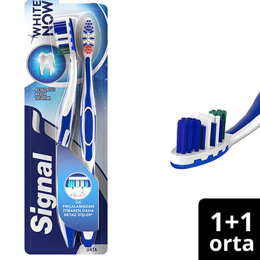 Signal White Now 1+1 Toothbrush - Comfortable Brushing, Teeth Whitening, Oral Care for a Brighter Smile