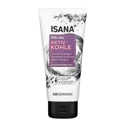 Isana Activated Charcoal Facial Scrub - Deep Cleansing Exfoliator for Oily Skin - Vegan Pore Cleansing Scrub for Blackhead Removal