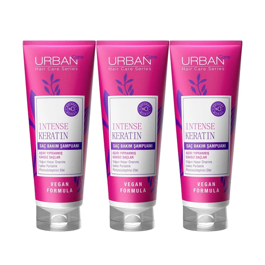 URBAN Care Keratin Shampoo for Damaged Hair - Intense Keratin Formula, 250ml x 3