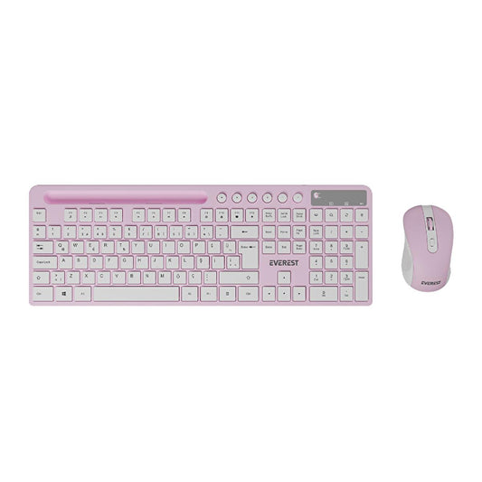 Everest Pink White Wireless Keyboard and Mouse Set KM-730 - Clutter-Free Workspace, Adjustable DPI
