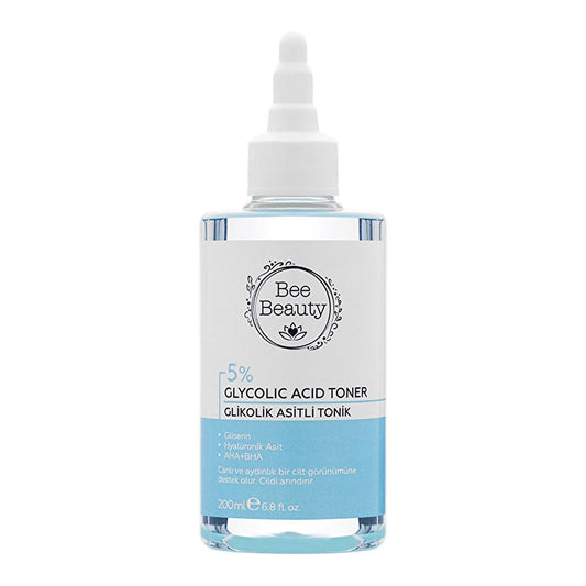 Bee Beauty 5% Glycolic Acid Toner for Exfoliation and Hydration - 200ml, Natural Skincare with AHA BHA and Hyaluronic Acid