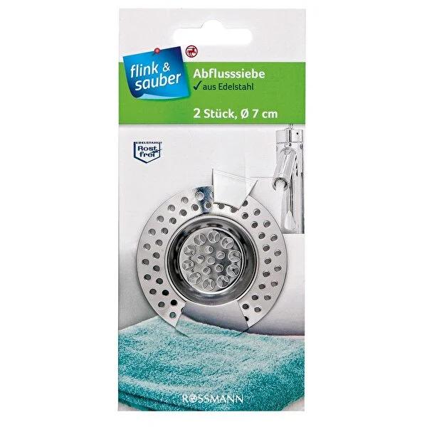 Flink & Sauber Stainless Steel Drain Filter, 7 cm Diameter, 2-Pack - Durable, Rust-Resistant Plumbing Maintenance Solution