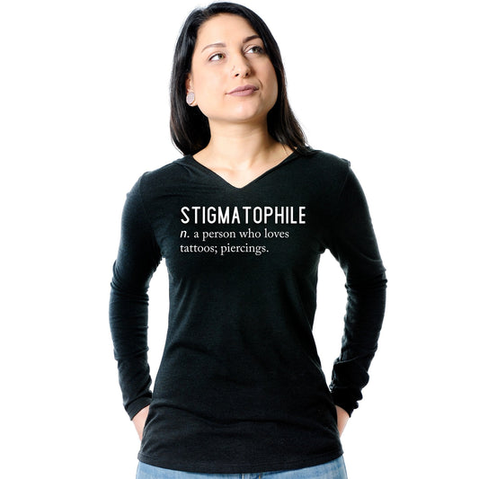 Stigmatophile n. a person who loves tattoos; piercings. Black Tapered Long Sleeve Hoodie