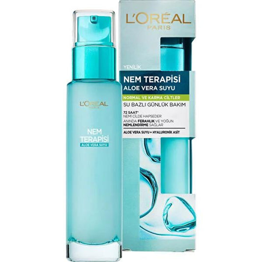 L'Oréal Paris Moisturizing Face Serum with Aloe Vera - Hydrating Skincare for Normal to Combination Skin, Non-Greasy, 72-Hour Moisture