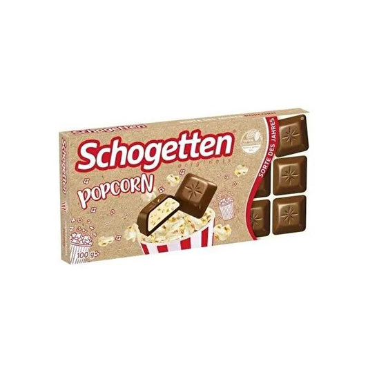 Schogetten Popcorn Chocolate Candy Bar: Creamy, Crunchy, Delicious German Chocolate Popcorn Snack - 100g