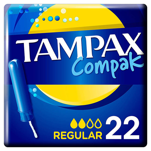 Tampax Compak Regular Tampons with Applicator - 22 Count, Comfortable and Secure Period Protection