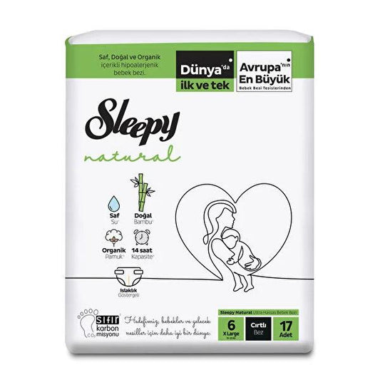 Sleepy Baby - Natural Bamboo Diapers Size 6 XL Jumbo Pack (17 Count) for Comfortable Baby Care