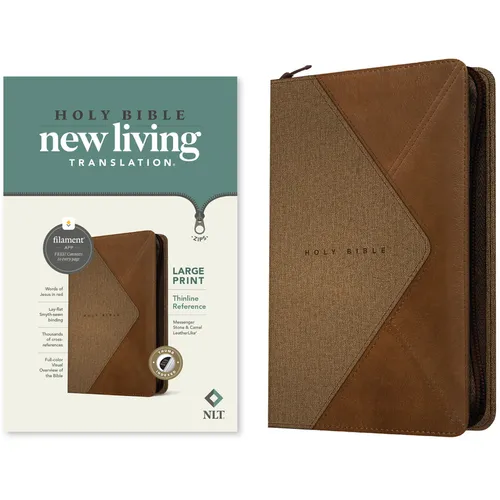 NLT Large Print Thinline Reference Zipper Bible, Filament Enabled (Leatherlike, Messenger Stone & Camel, Indexed, Red Letter) - Imitation Leather