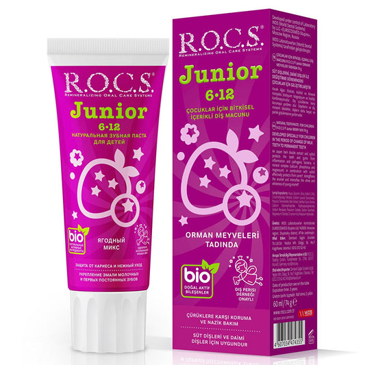 Rocs Children's Toothpaste - Natural Forest Fruits Flavor for Kids Aged 6-12, Strengthens Teeth & Encourages Brushing