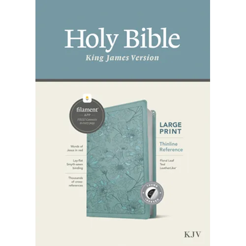 KJV Large Print Thinline Reference Bible, Filament Enabled (Leatherlike, Floral Leaf Teal, Indexed, Red Letter) - Imitation Leather