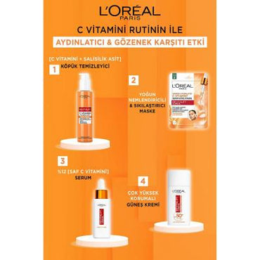 Loreal Paris Revitalift Clinical: Vitamin C & Salicylic Acid Brightening Face Mask - Instant Radiance, Even Skin Tone, Deeply Moisturizing Serum Mask