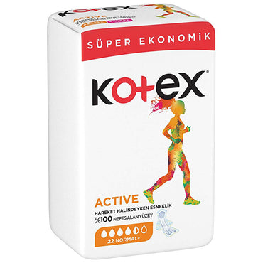 Kotex Sanitary Pads for Active Women - Rapid Absorption, Flexfit Design, 22 Count