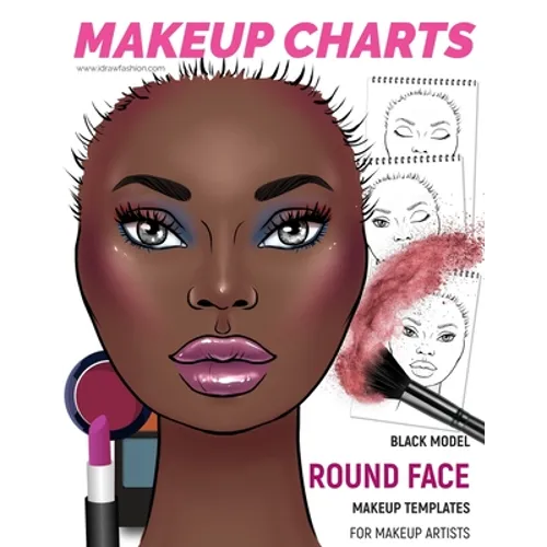 Makeup Charts - Face Charts for Makeup Artists: Black Model - ROUND face shape - Paperback