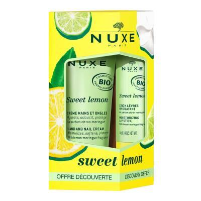 Nuxe Sweet Lemon Hand Cream & Lip Balm Set: Moisturizing Hand & Lip Care with Refreshing Lemon Scent