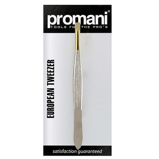 Promani Flat-Tip European Tweezers for Precision Hair Removal - Manual, Precise, Effective