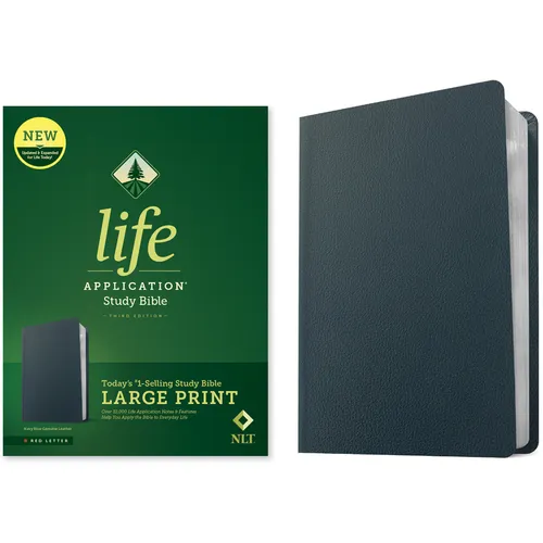 NLT Life Application Study Bible, Third Edition, Large Print (Genuine Leather, Navy Blue, Red Letter) - Leather