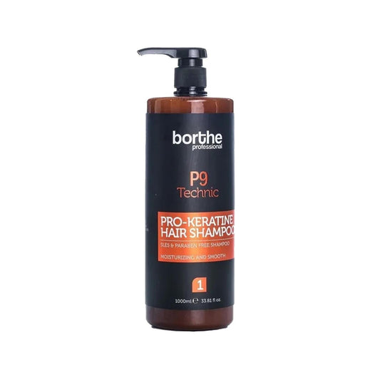 Borthe Keratin Shampoo, Sulfate-Free, 1000ml - Professional P9 Technic No 1 for Nourished Hair
