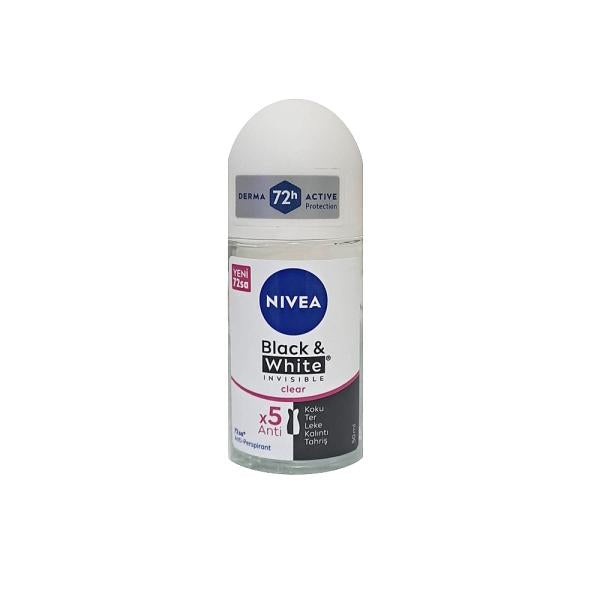 Nivea Invisible Clear Deodorant Roll-on: Stain-Free Protection for Dark & Light Clothes - Long-Lasting Odor Control, 50ml Travel Size