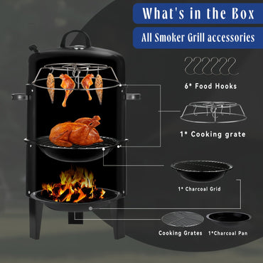 3-in-1 Charcoal Smoker Grill BBQ Fire Pit Portable Outdoor Camping Grill
