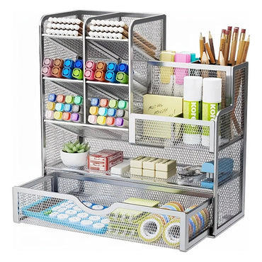 Iron Mesh Desk Organizer Multi-Layer Stationery Storage Box Office School Supplies