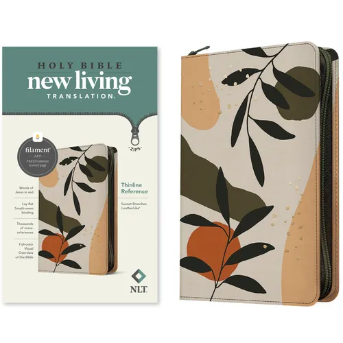 NLT Thinline Reference Zipper Bible, Filament Enabled (Leatherlike, Sunset Branches, Red Letter) - Imitation Leather