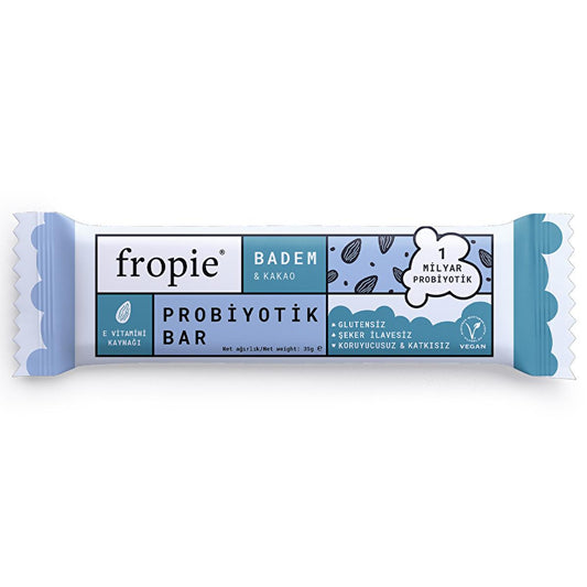 Fropie Almond Cacao Probiotic Bar: Vegan, Gluten-Free, Sugar-Free - Healthy Gut & Delicious Snack - Natural Energy & Antioxidant Rich, 35g