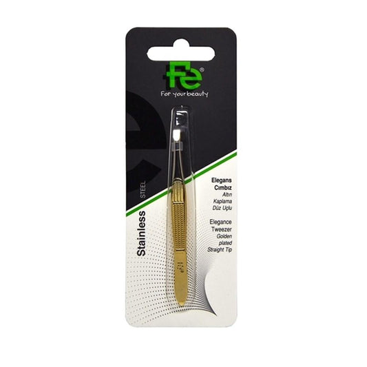 Fe Elegans Gold Plated Flat-Tipped Tweezers for Precision Hair Removal - Fine Tip Structure for Sensitive Areas