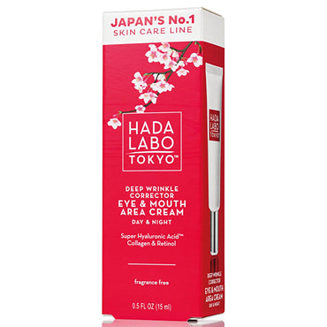Hada Labo Anti-Wrinkle Cream for Eye and Mouth Area - Hydrating, Smooths Fine Lines, 0.51 fl oz