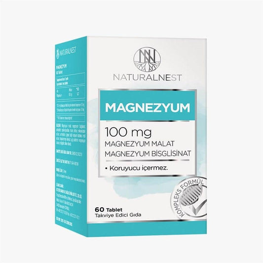 Naturalnest Magnesium Supplement 100mg - 60 Tablets | Magnesium Malate & Bisglycinate