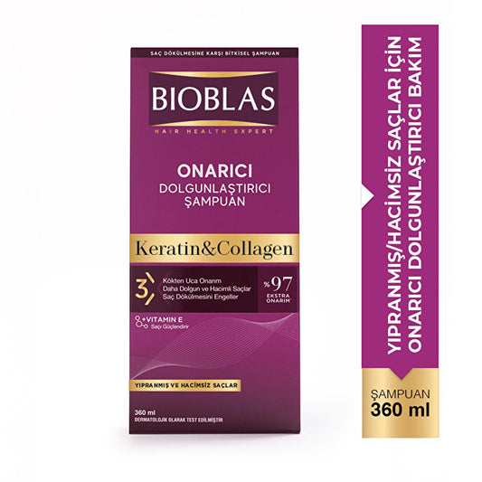 Bioblas Collagen + Keratin Shampoo for Thinning Hair - 12.18 fl oz, Volumizing, Paraben-Free