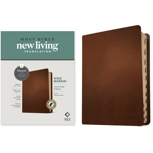 NLT Wide Margin Bible, Filament Enabled (Genuine Leather, Brown, Indexed, Red Letter) - Leather