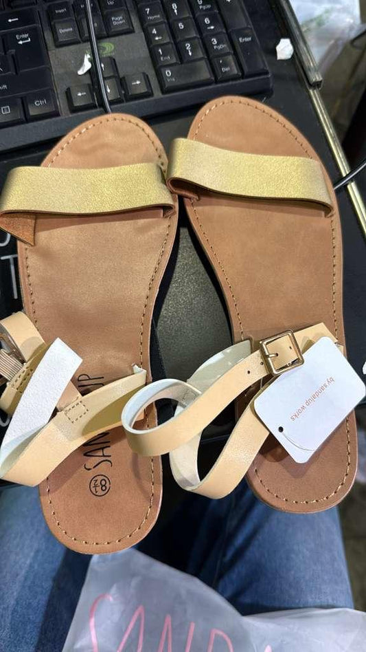 SANDALUP Women's Soft Faux Leather Open Toe Ankle Strap Flat Sandals 8.5