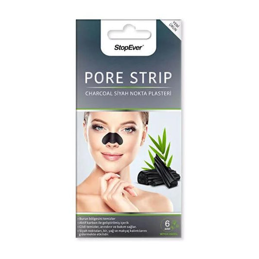 StopEver Charcoal Pore Strips - Enhanced Blackhead Removal with Activated Carbon & Witch Hazel - Deep Cleansing, Easy to Use, 6 Count