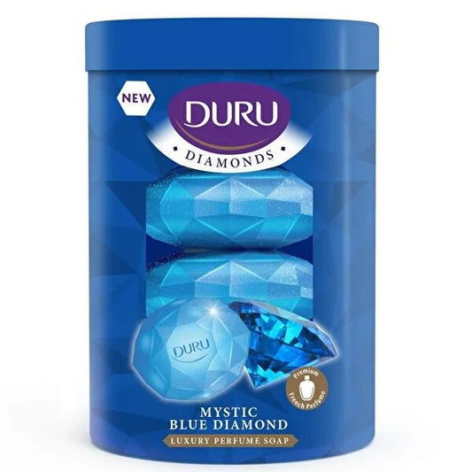 Duru Solid Soap Diamonds Series Blue 4 Bars 90g Each - Moisturizing Personal Hygiene Soap for Gentle Skin Care