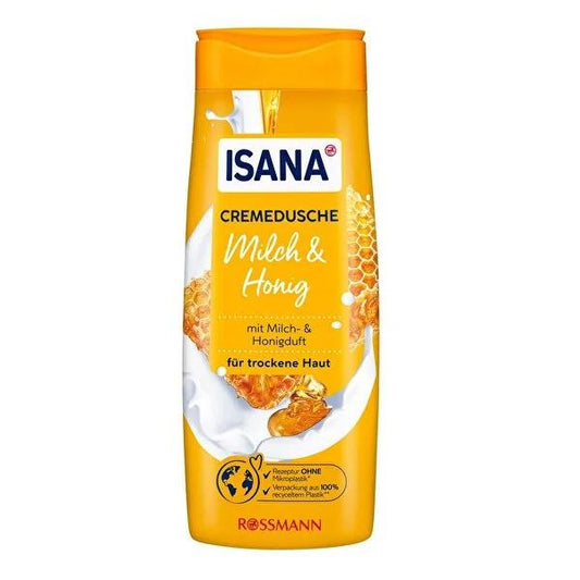 Isana Milk & Honey Shower Gel - Moisturizing, Dermatologically Tested, pH-Balanced for Dry Skin