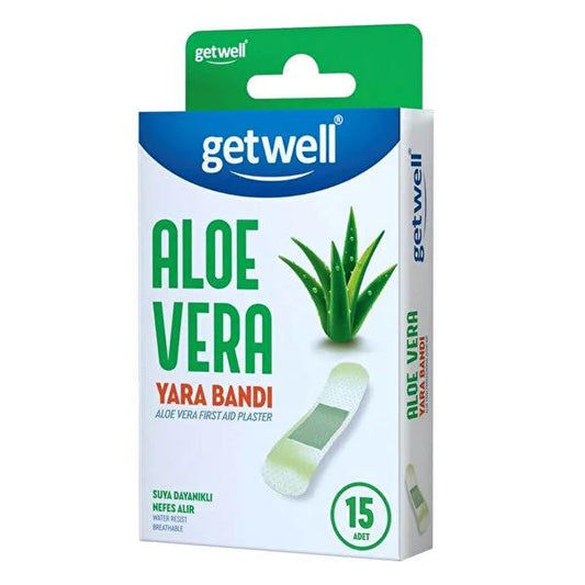 Getwell Aloe Vera Adhesive Bandages - Water Resistant, Breathable Wound Care for Minor Cuts & Scrapes (15 Count)