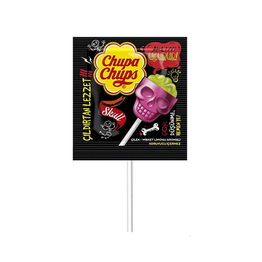 Chupa Chups 3D Skull Strawberry & Misket Limonu Lollipop - Unique Candy Shape