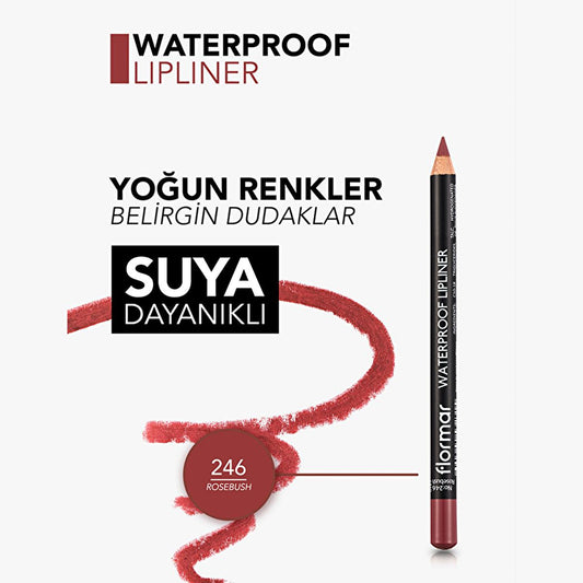 Flormar Waterproof Mat Lip Liner - Rosebush, Long Lasting & High Pigment Density
