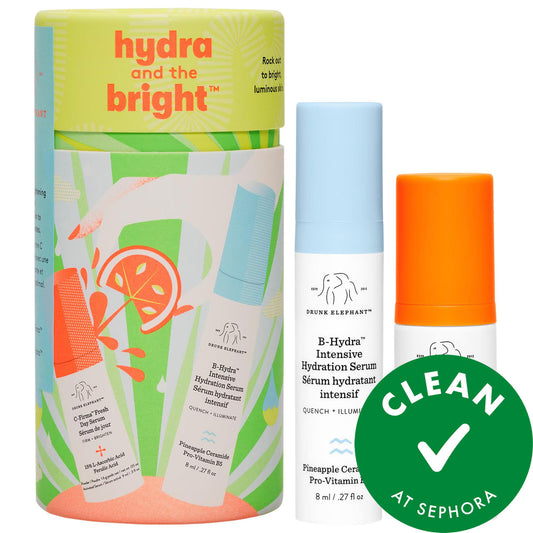 Drunk Elephant Hydra and the Bright Serum Duo - Vegan Skincare Serum Set with Vitamin C & Hyaluronic Acid