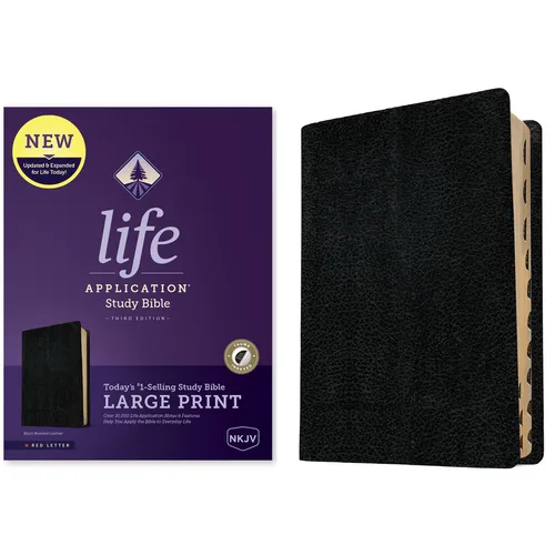 NKJV Life Application Study Bible, Third Edition, Large Print (Bonded Leather, Black, Indexed, Red Letter) - Bonded Leather